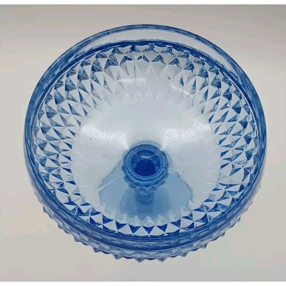 Vintage Blue Diamond Point Glass Compote 7.5 Inches Tall | Indiana Glass Company - Picture 3 of 6